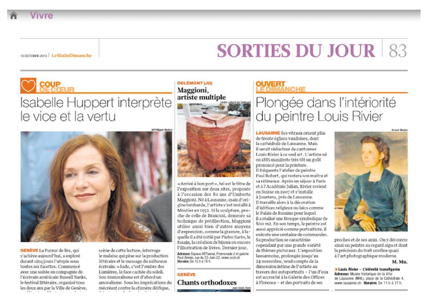 Article - 24Heures, 14juillet 2016 : St-Jean de Cour