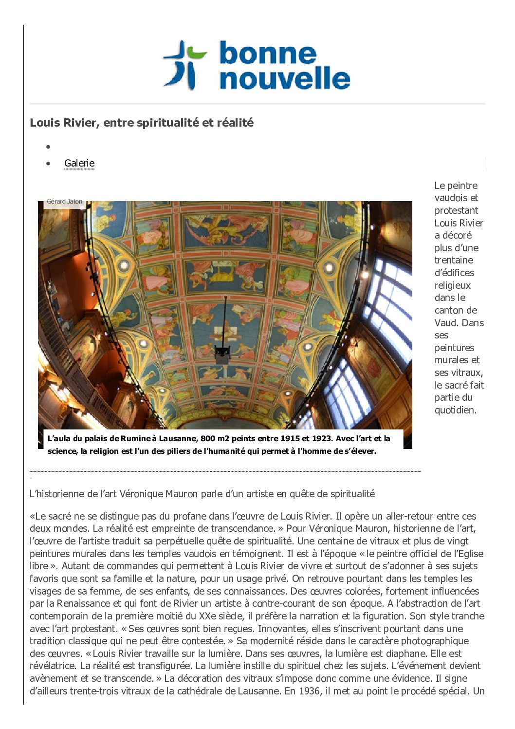 Article - 24Heures, 14juillet 2016 : St-Jean de Cour