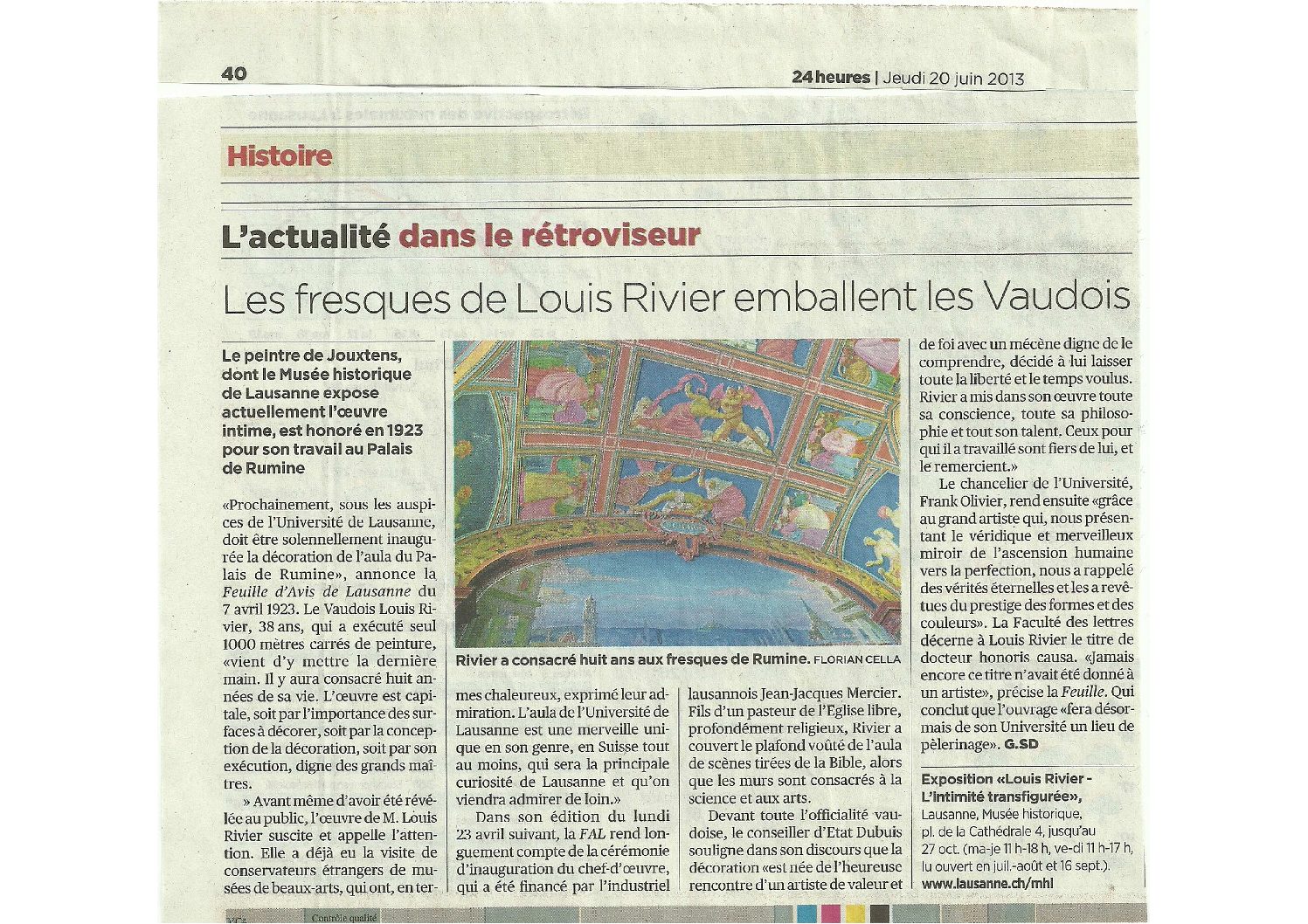 Article - 24Heures, 14juillet 2016 : St-Jean de Cour