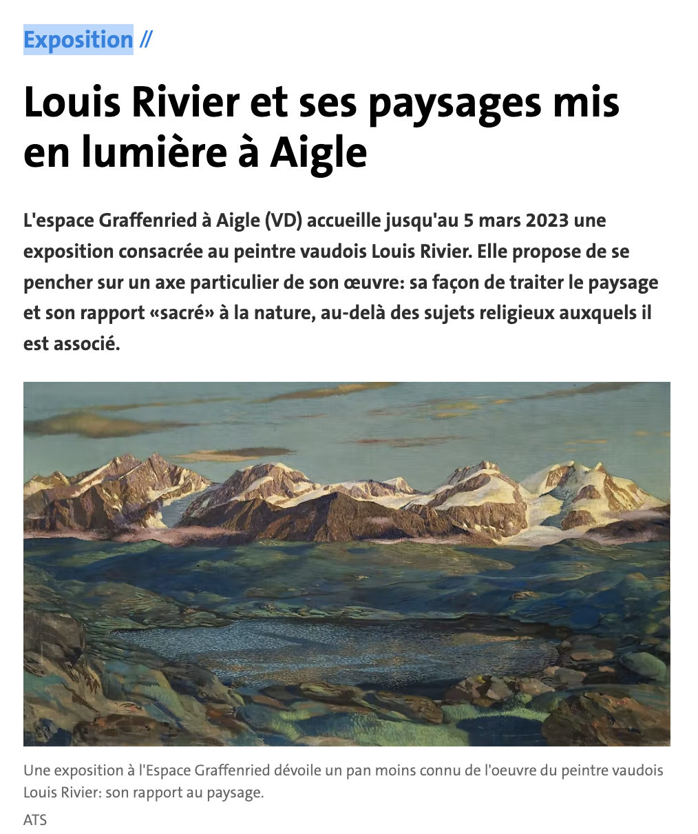 ATS (21.10.2022), Nicole Busenhart, Louis Rivier et ses paysages mis en lumière à Aigle