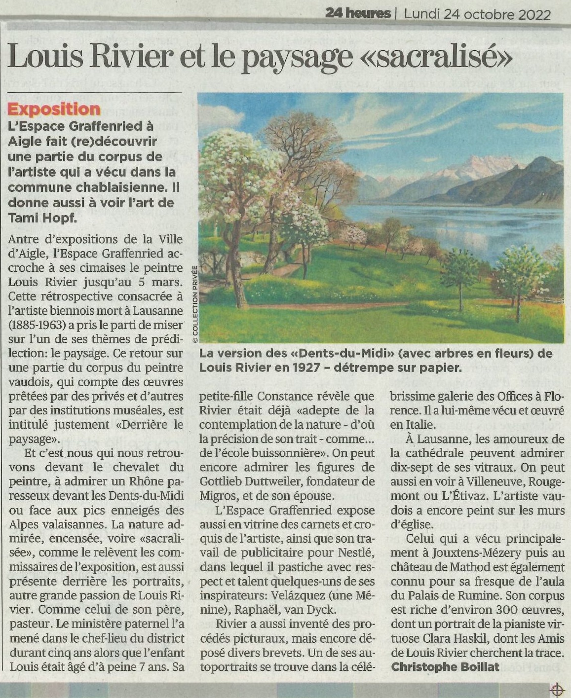 24 heures (24.10.2022), Louis Rivier et le paysage "sacralisé"